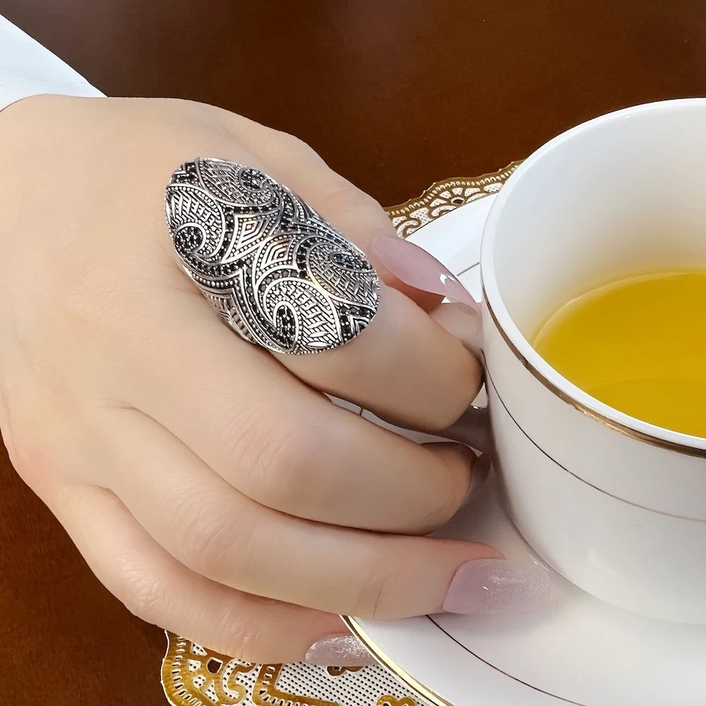 Ring Maori Cultural Tattoo Ornament,Bridal Sets Fashion Good Jewerly for Women Men Gift in 925 Sterling Silver