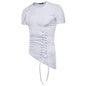 Men Irregular Design Hip Hop Punk T Shirt Tops Lacing Slim Fit Tee Shirts Men Gothic Style Tee Shirts Nightclub Stage Costume