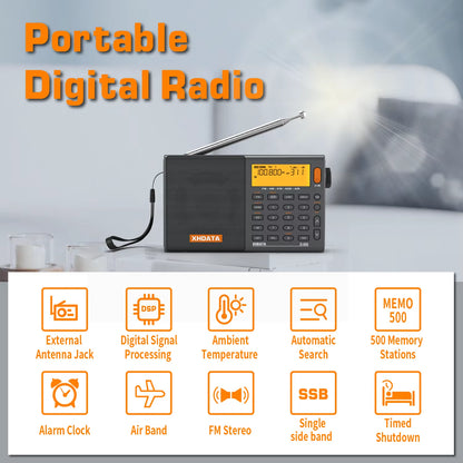 D-808 AM/FM/SW/MW SSB AIR RDS Full Band Portable Radio with Multifunction Deep Sound Stereo Rechargeable Radio Receiver