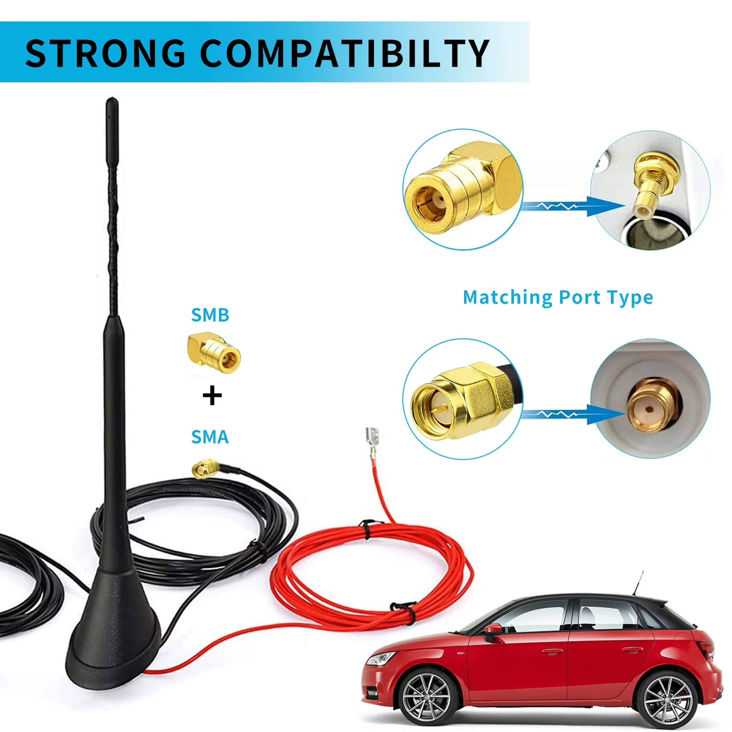 Active DAB/DAB Antenna Digital Radio FM/AM Estate Roof Antenna with SMB/SMA Plug DIN Adaptor Car Radio Vehicle Splitter Amplifi