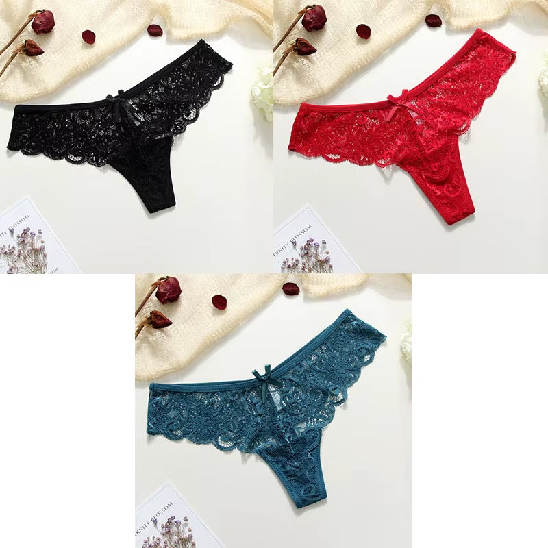 3Pcs Sexy Underwear Woman Thongs Panties Lace G-String T-Back Female Underwear Sexy Lace Thongs Underpants Panties for Woman