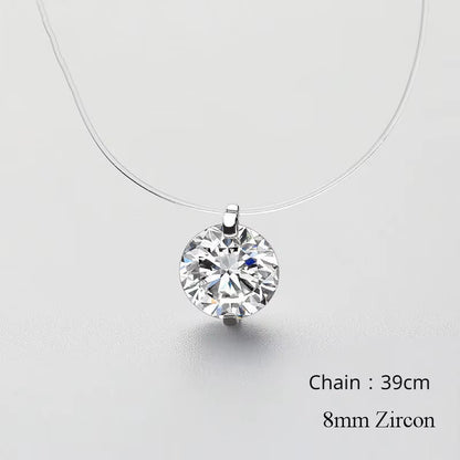 925 Sterling Silver Zircon Crystal Pearl Pendant Choker Necklace Transparent Fishing Line 2020 Fine Jewelry for Women