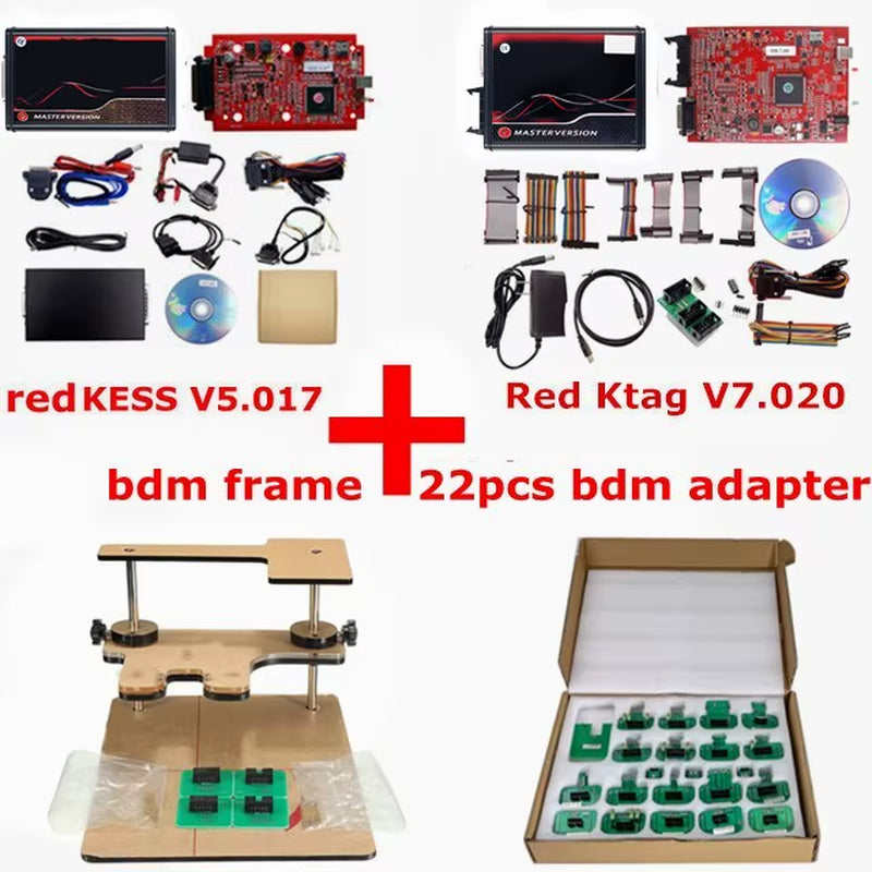 Online 2.80 EU Red  V5.017 OBD2 Manager Remap Kit KTAG V7.020 4 LED BDM Frame 22Pcs Adapters K-TAG 2.25 ECU Flash Tool