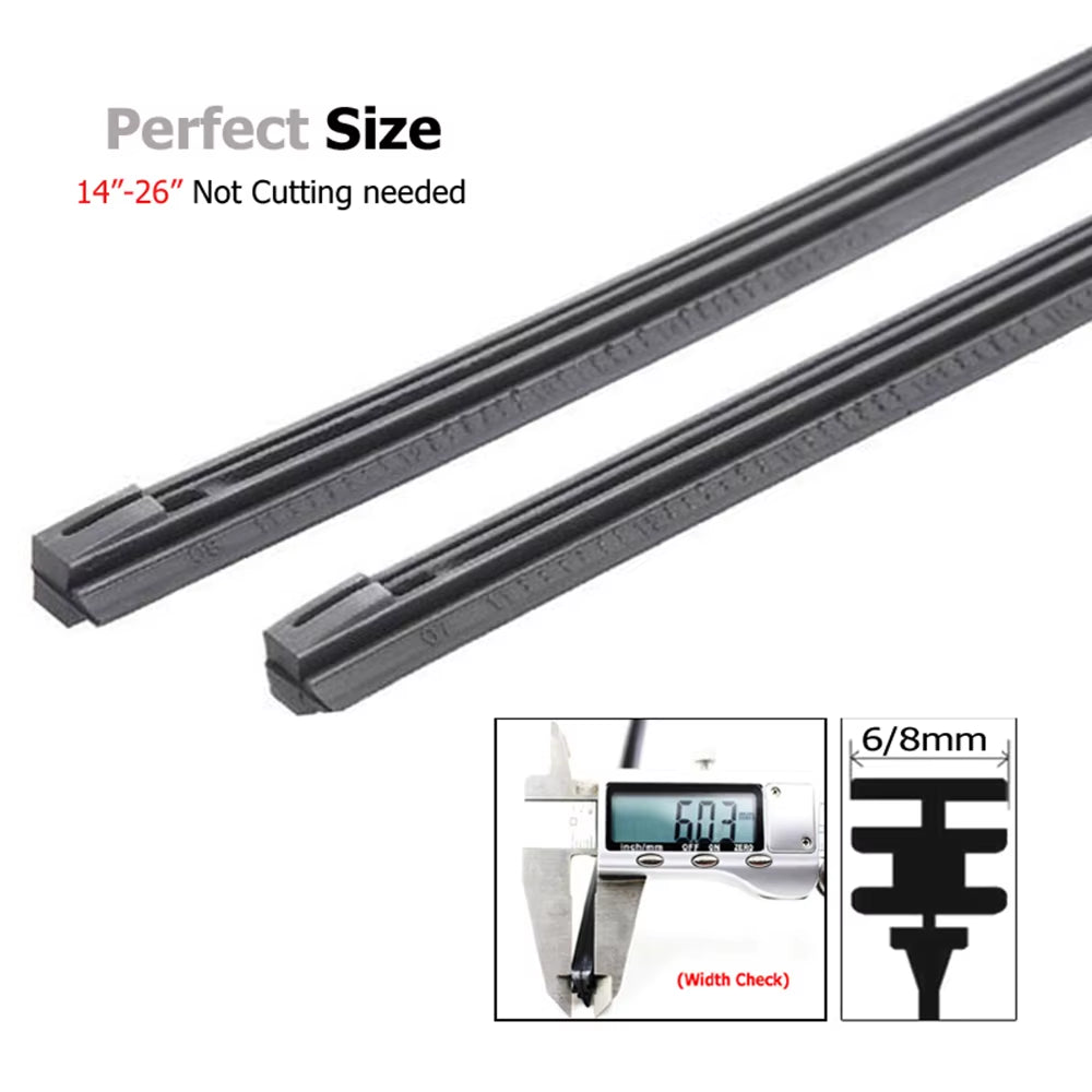 2Pcs/Lot Car Rubber Vehicle Insert Strips Wiper Blade Blades (Refill) 6Mm/8Mm 14"16"22"24"26" Car Accessories Soft Refills