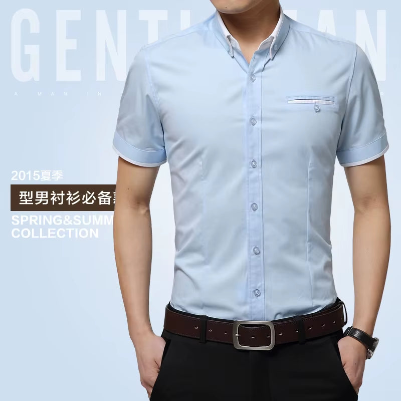 2025 New Arrival Brand Men'S Summer Business Shirt Short Sleeves Turn-Down Collar Tuxedo Shirt Shirt Men Shirts Big Size 5XL