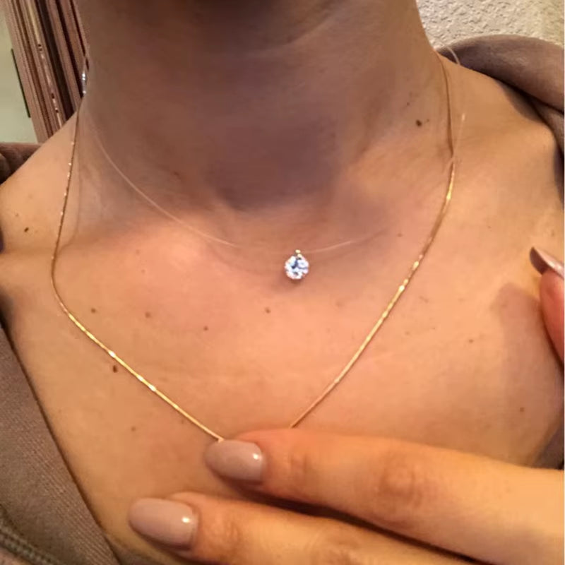 925 Sterling Silver Zircon Crystal Pearl Pendant Choker Necklace Transparent Fishing Line 2020 Fine Jewelry for Women