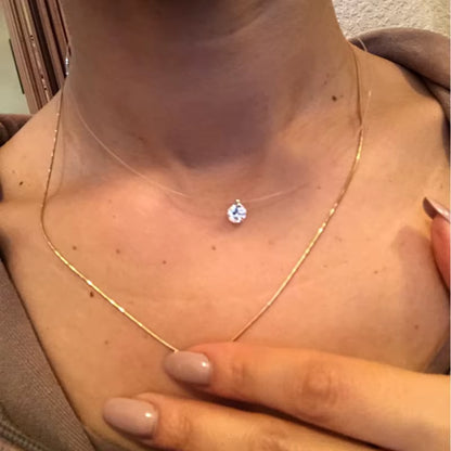 925 Sterling Silver Zircon Crystal Pearl Pendant Choker Necklace Transparent Fishing Line 2020 Fine Jewelry for Women