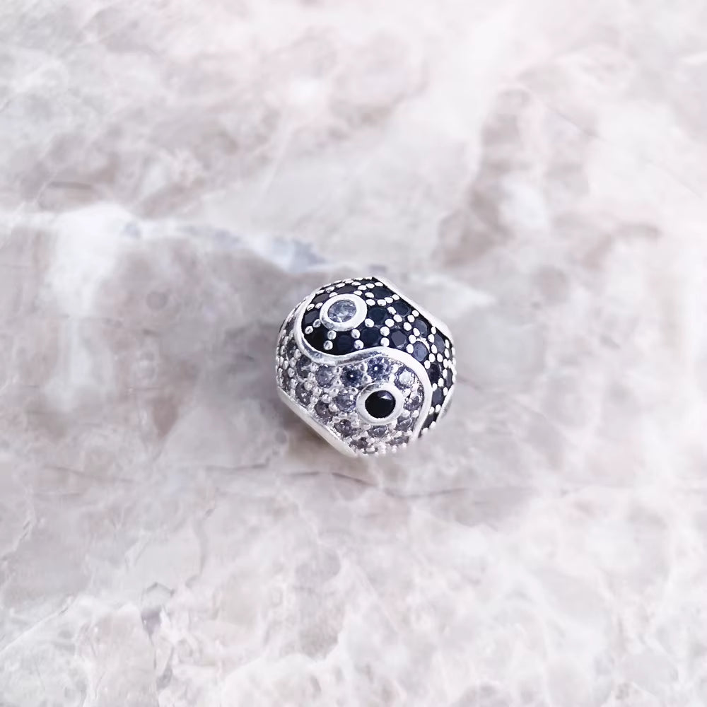 Beads Yin Yang Micro Pave Ball Charm for Women DIY Fine Jewelry Making Men Real Silver Sterling 925 Europe Gift