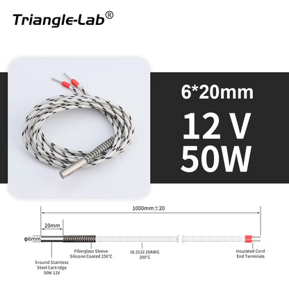 Trianglelab 3D Printer 6*20MM 12V/24V 40W Heater Cartridge with 100CM Cable for 3D Printer for PT100 HOTEND Volcano MK8 MK9