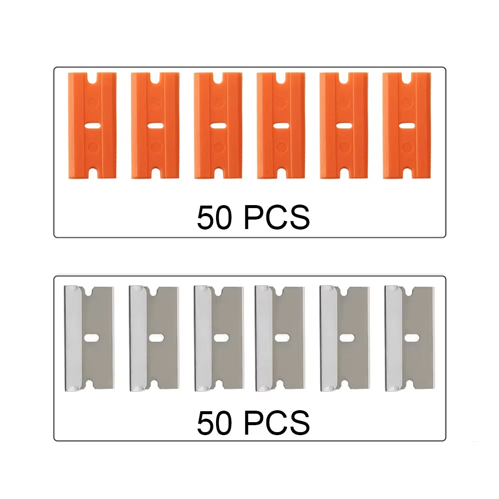 100Pcs Razor Blades Safety Scraper Glue Knife Glass Cleaner Replacement Carbon Steel Blade Ceramic Car Labels Remover E13