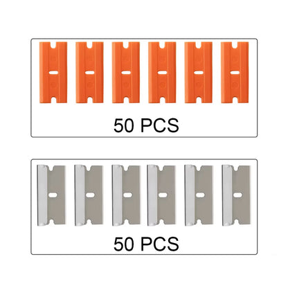 100Pcs Razor Blades Safety Scraper Glue Knife Glass Cleaner Replacement Carbon Steel Blade Ceramic Car Labels Remover E13