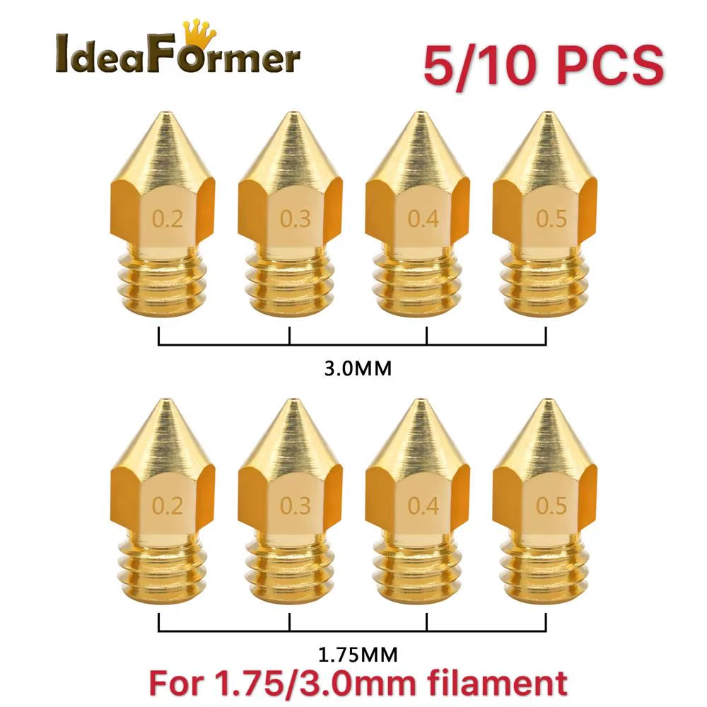 5/10Pcs MK8 Brass Nozzle 1.75/3.0Mm Filament Extruder Print Head Nozzle 0.2/0.3/0.4/0.5Mm for CR10 CR10S Ender3 3D Printer Parts