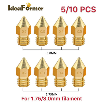 5/10Pcs MK8 Brass Nozzle 1.75/3.0Mm Filament Extruder Print Head Nozzle 0.2/0.3/0.4/0.5Mm for CR10 CR10S Ender3 3D Printer Parts