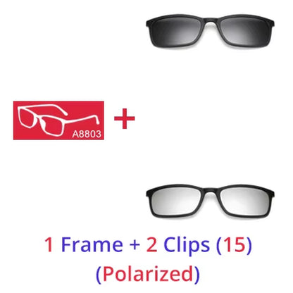 Polarized Sunglasses Men Women 5 in 1 Magnetic Clip on Glasses TR90 Optical Prescription Eyeglass Frames Magnet Clips