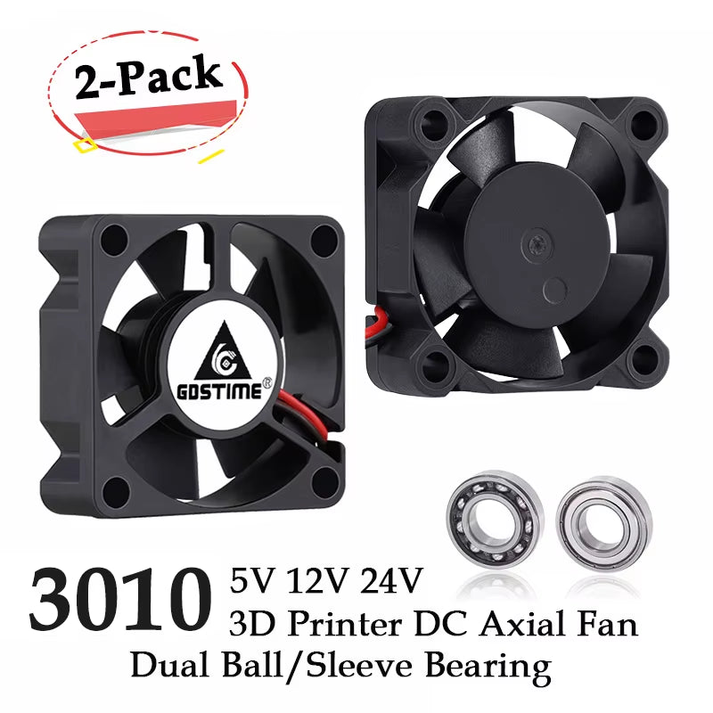 2PCS  Dual Ball Bearing DC 24V 12V 5V 3Cm 30Mm 30X30X10Mm 3010 Brushless Mini Cooler Cooling Fan