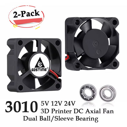 2PCS  Dual Ball Bearing DC 24V 12V 5V 3Cm 30Mm 30X30X10Mm 3010 Brushless Mini Cooler Cooling Fan