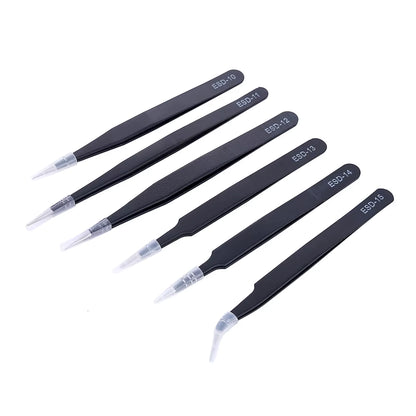 Anti-Static ESD Stainless Steel Tweezers Set Maintenance Tools Industrial Precision Curved Straight Tweezers Repair Tools Set