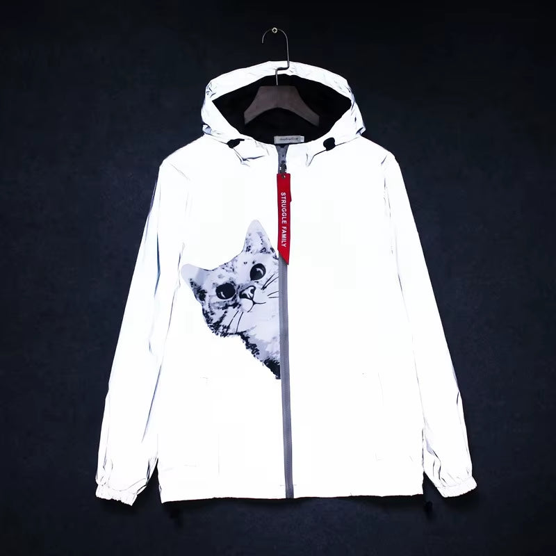 Men'S Full Reflective Jacket Casual Women Windbreaker Hip Hop Hooded Coat Waterproof Printed Streetwear Night Shiny Jackets 5XL
