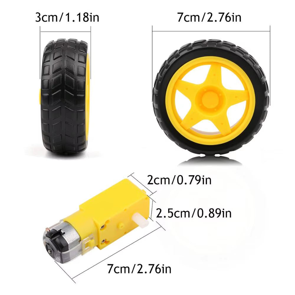 DC Electric Motor with TT Motor Tire Wheel 3-6V Dual Shaft Gear Motor TT Magnetic Gearbox Engine for Arduino Smart Car
