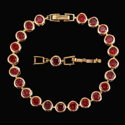 Pera Gorgeous Design Gold Color round Shape Purple Cubic Zirconia Stone Charm Link Bracelets Wedding Jewelry for Women B020