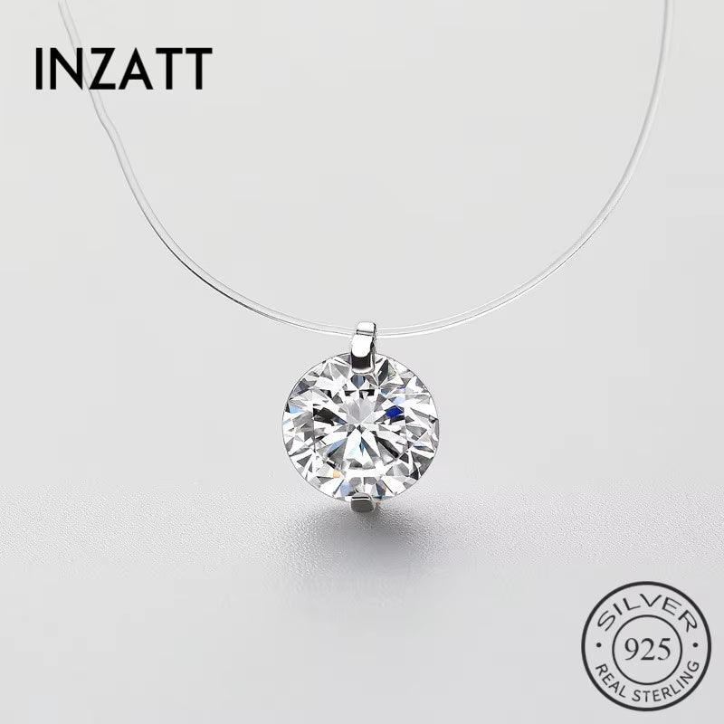925 Sterling Silver Zircon Crystal Pearl Pendant Choker Necklace Transparent Fishing Line 2020 Fine Jewelry for Women