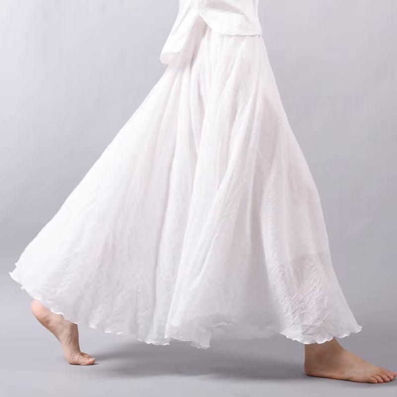 Women'S Elegant High Waist Linen Maxi Skirt 2023 Summer Ladies Casual Elastic Waist 2 Layers Skirts Saia Feminina 20 Colors SK53