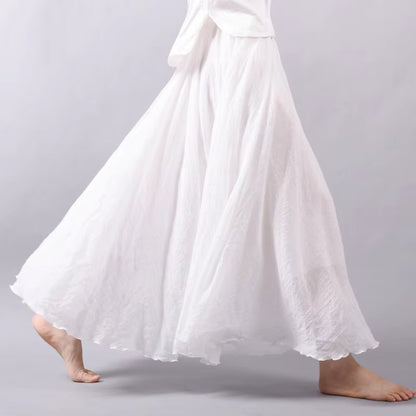 Women'S Elegant High Waist Linen Maxi Skirt 2023 Summer Ladies Casual Elastic Waist 2 Layers Skirts Saia Feminina 20 Colors SK53