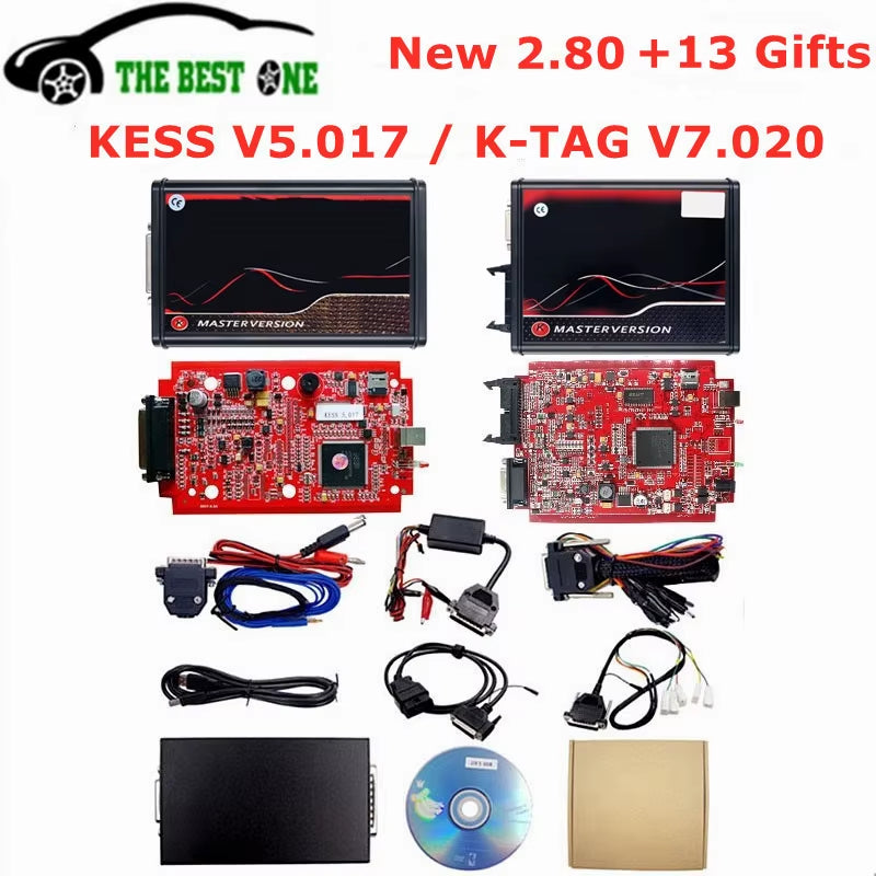Online 2.80 EU Red  V5.017 OBD2 Manager Remap Kit KTAG V7.020 4 LED BDM Frame 22Pcs Adapters K-TAG 2.25 ECU Flash Tool