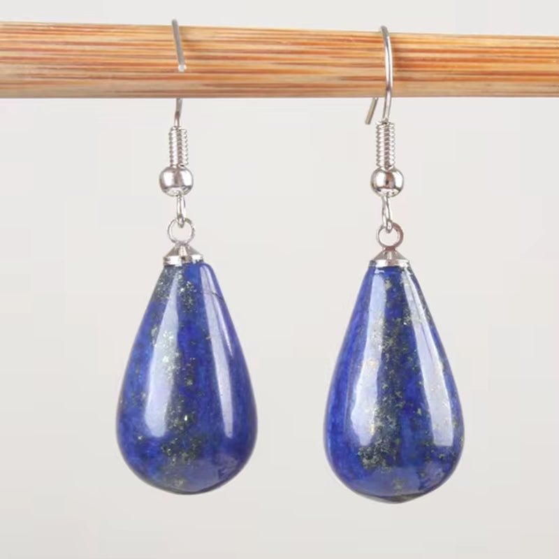 13X22MM Obsidian Clear Quartz Lapis Lazuli Rose Pink Quartz Opal Obsidian Drop Cone Bead Hook Dangle Earrings 1Pair