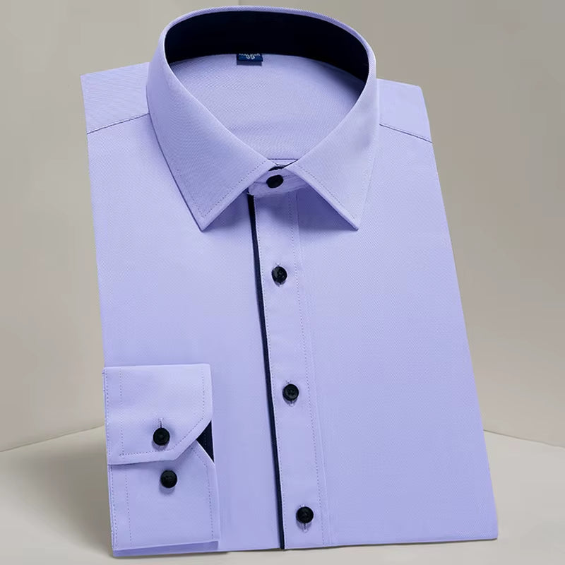 Men'S Classic Long Sleeve Standard-Fit Dress Shirts Formal Business Social Simple Basic Design White Work Office Casual Shirt