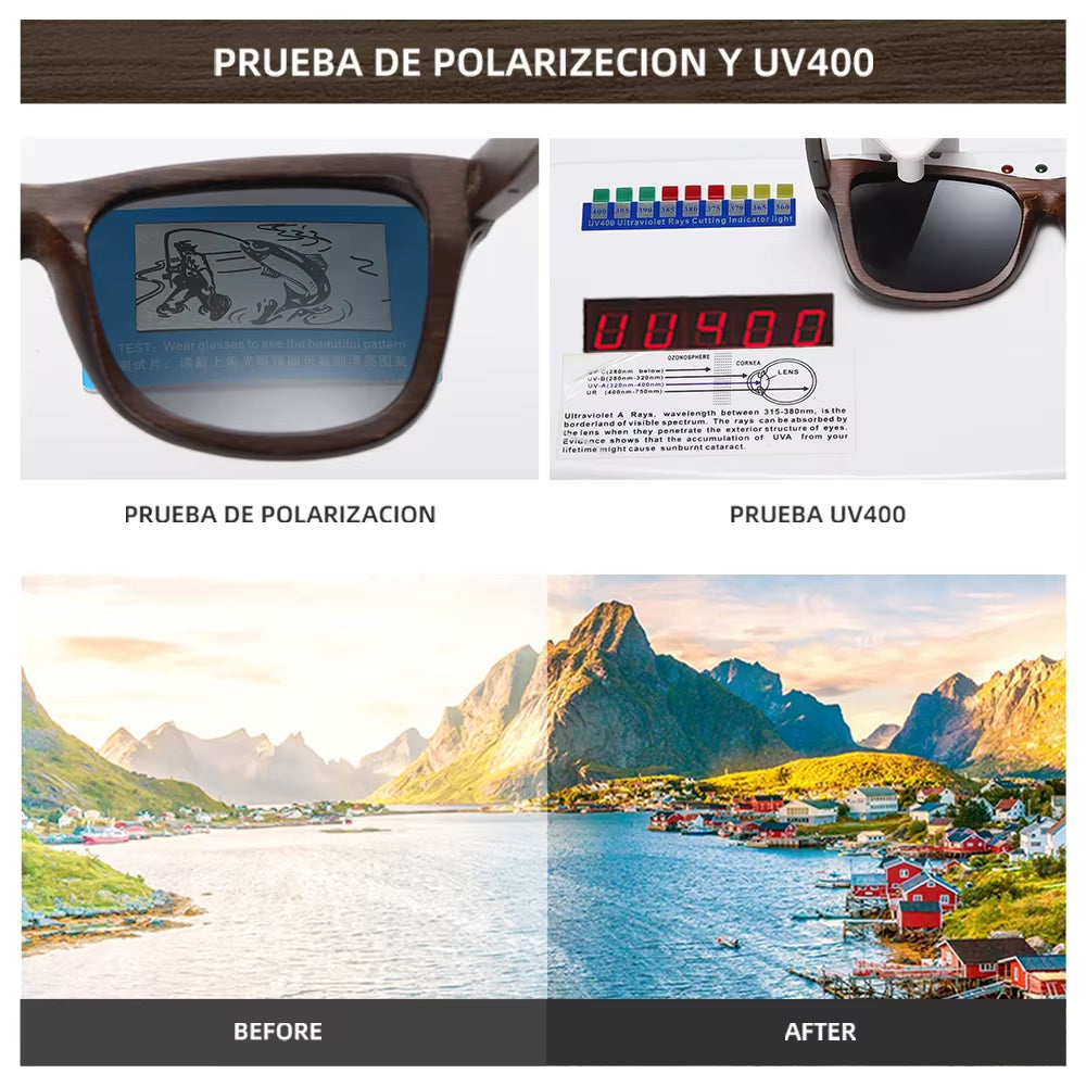 Natural Bamboo Wooden Sunglasses Handmade Polarized Glasses Mirror Coating Lenses Eyewear with Gift Box