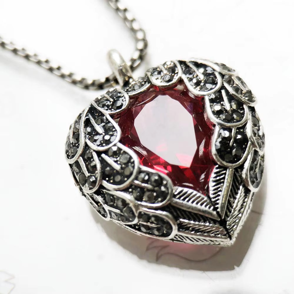 Pendant Necklace Red Winged Heart Brand Link Chain Fashion Jewelry Europe Style 925 Stering Silver Gift for Women