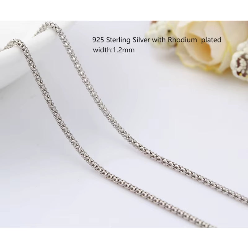 1.2Mm Thin 35Cm-90Cm Real 925 Sterling Silver Popcorn Chain Necklace Women Jewelry Girls Collier Kolye 14"-32" Italy Collares