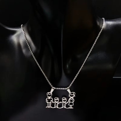 Stainless Steel Necklace Mama Family Necklaces Silver Color Love Boy Girl Pendant Jewelry Women Christmas Gift 355