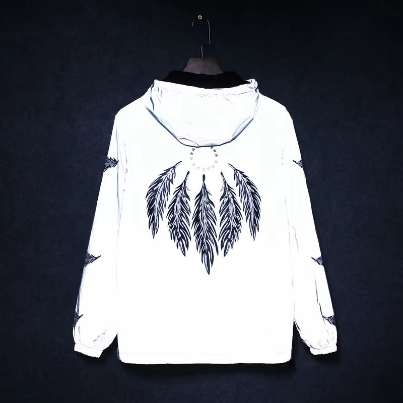 Men'S Full Reflective Jacket Casual Women Windbreaker Hip Hop Hooded Coat Waterproof Printed Streetwear Night Shiny Jackets 5XL