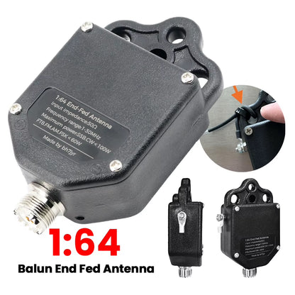 1:64 Balun End Fed Antenna 1Mhz to 30Mhz Portable 4-Band 8-Band HF End Fed Antenna 100W Power for Outdoor