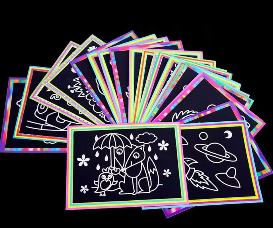 10 Pcs 13X 9.8Cm Scratch Art Paper Magic Painting Paper with Drawing Stick for Kids Toy Colorful Drawing Toys