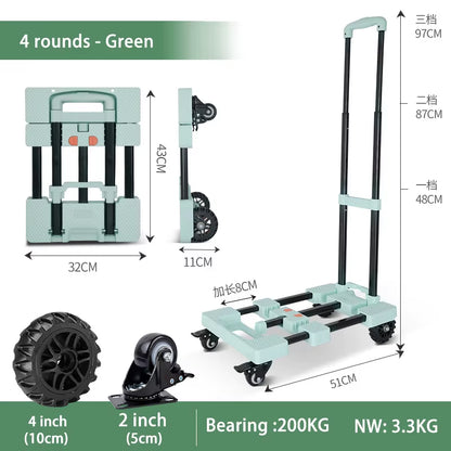 Trolley with Brakes Cargo Trolley Car Home Portable Trolley Foldable Outdoor Small Trailer Six Wheels