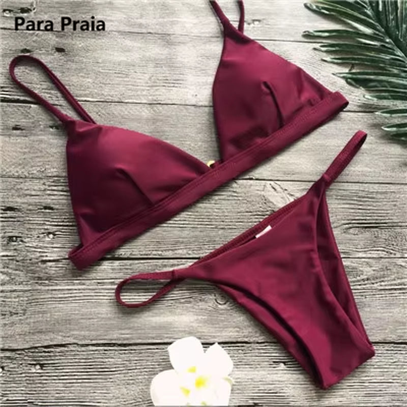 9 Colors Solid Bikini Set 2025 Sexy Push up Swimwear Women Brazilian Swimsuit Low Waist Biquini Halter Two Pieces Bathing Suit