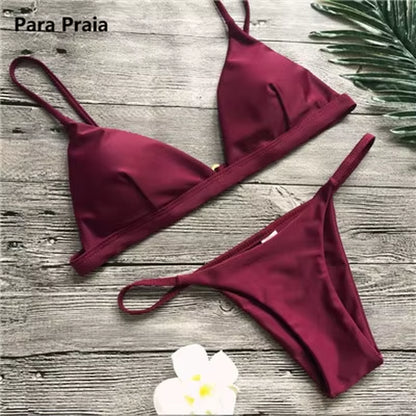 9 Colors Solid Bikini Set 2025 Sexy Push up Swimwear Women Brazilian Swimsuit Low Waist Biquini Halter Two Pieces Bathing Suit