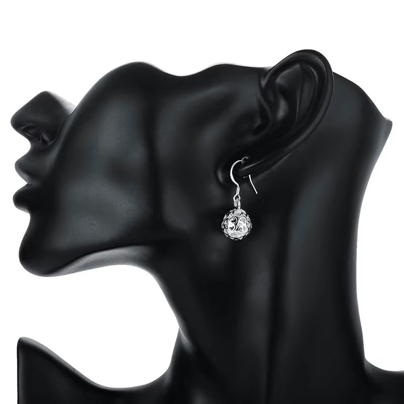 925 Sterling Silver Hollow Ball Heart Drop Earrings for Woman Wedding Engagement Party Fashion Charm Jewelry