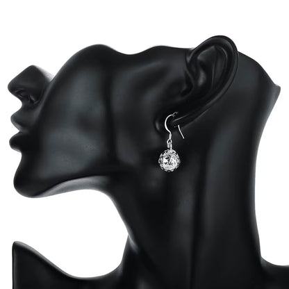 925 Sterling Silver Hollow Ball Heart Drop Earrings for Woman Wedding Engagement Party Fashion Charm Jewelry