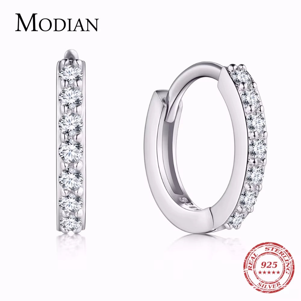 Small Hoop Earring,5 Austrian Crystal,Aaa ZC Elements,925 Sterling Silver Material,Elegant Earrings