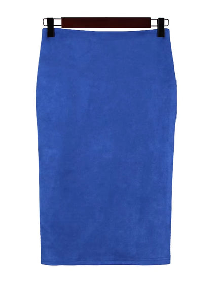 Sexy Multi Color Suede Midi Pencil Skirt Women 2024 Fashion Elastic High Waist Office Lady Bodycon Skirts Saias