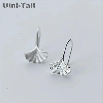 New Hot 925 Tibetan Silver Chinese Style Ginkgo Leaf Ear Hook Temperament Simple Personality Fashion Earrings ED119