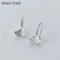 New Hot 925 Tibetan Silver Chinese Style Ginkgo Leaf Ear Hook Temperament Simple Personality Fashion Earrings ED119