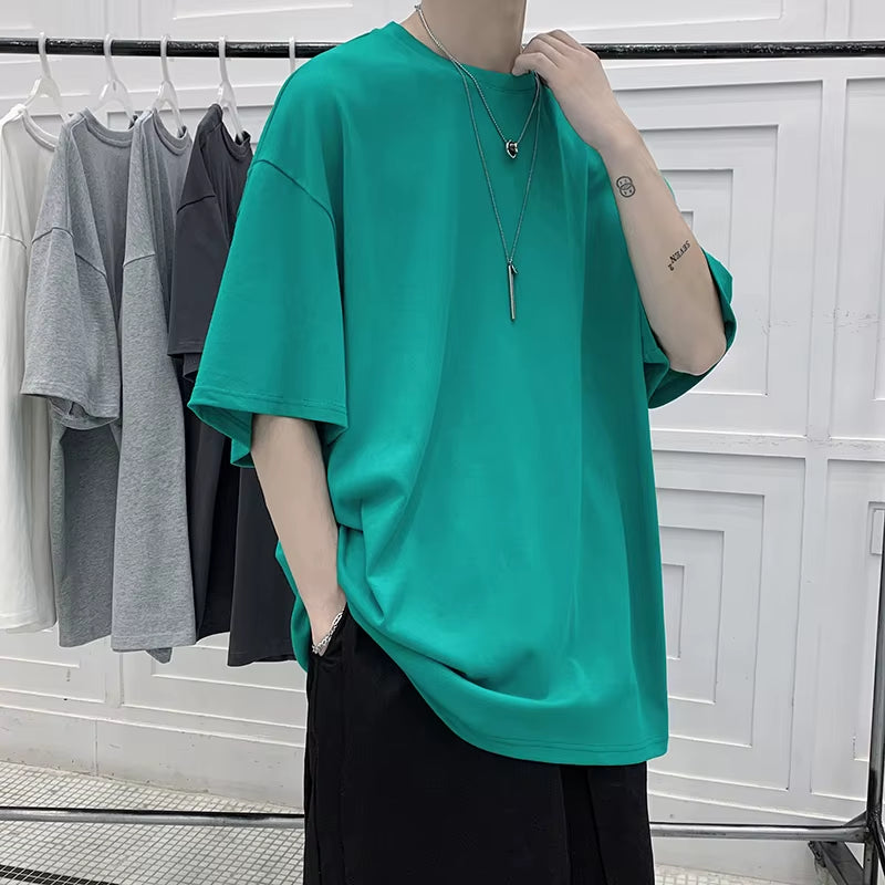 Oversized Summer Short Sleeve Men'S T Shirt New Fashion Solid Loose O-Neck T Shirts Mens Cotton Hip Hop Streetwear Top Tees 5XL