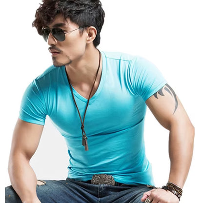 2025  Brand New Men T Shirt 10 Colors Fitness Mens T-Shirts V Neck Man T-Shirt for Male Clothing Tshirts S-5XL Tops Tees