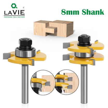 2 Pcs 8Mm Shank Tongue & Groove Joint Assemble Router Bits T-Slot Milling Cutter for Wood Woodwork Cutting Tools MC02002
