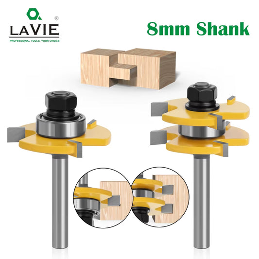 2 Pcs 8Mm Shank Tongue & Groove Joint Assemble Router Bits T-Slot Milling Cutter for Wood Woodwork Cutting Tools MC02002